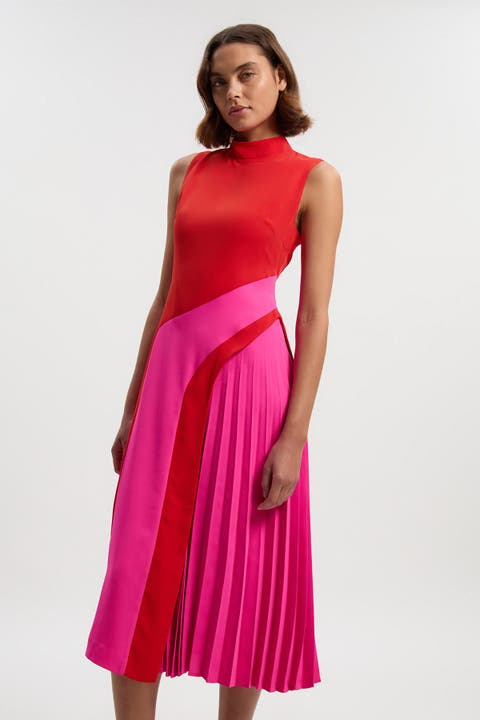 Colour Block High Neck Midi Dress