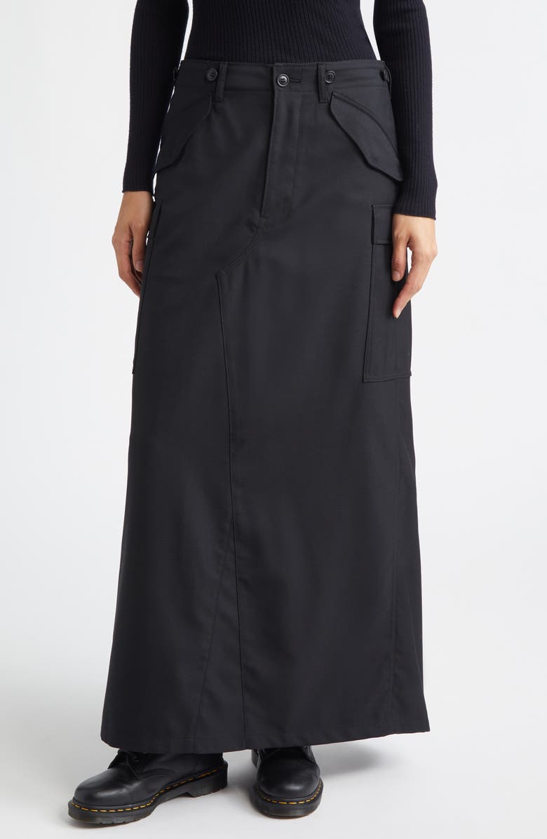 Junya Watanabe Wool Blend Serge Maxi Skirt, Main, color, Black