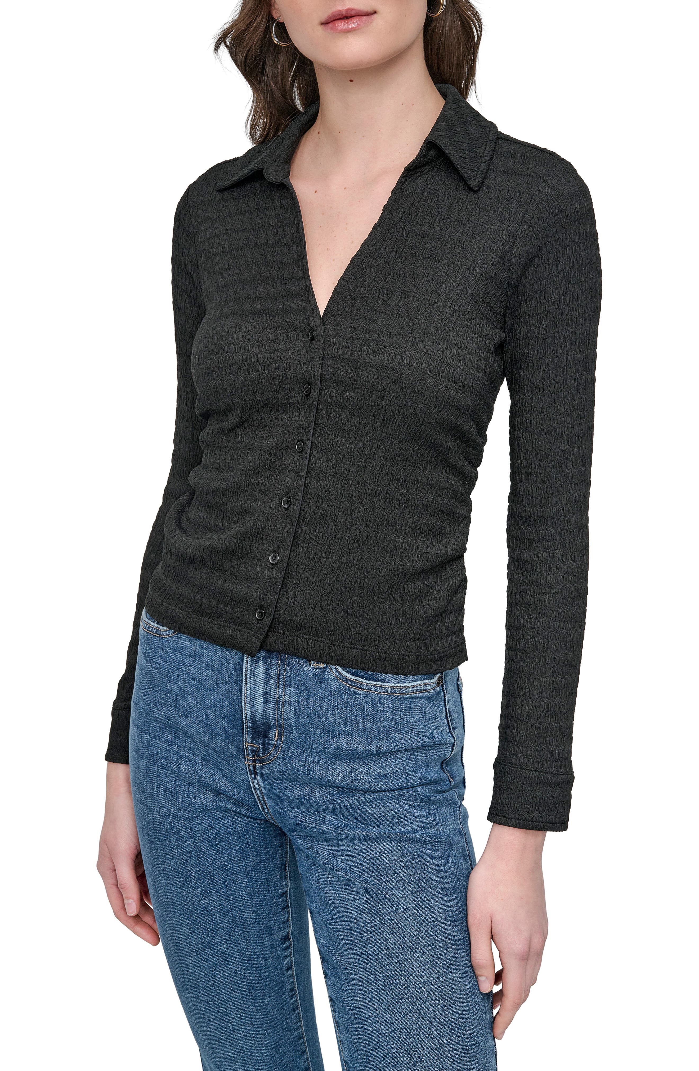 DKNY Jeans Slim Fit Ripple Lace Johnny Collar Top