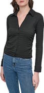 DKNY Jeans Slim Fit Ripple Lace Johnny Collar Top