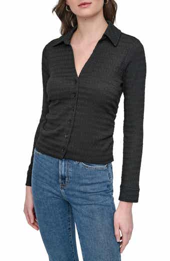 DKNY Jeans Slim Fit Ripple Lace Johnny Collar Top