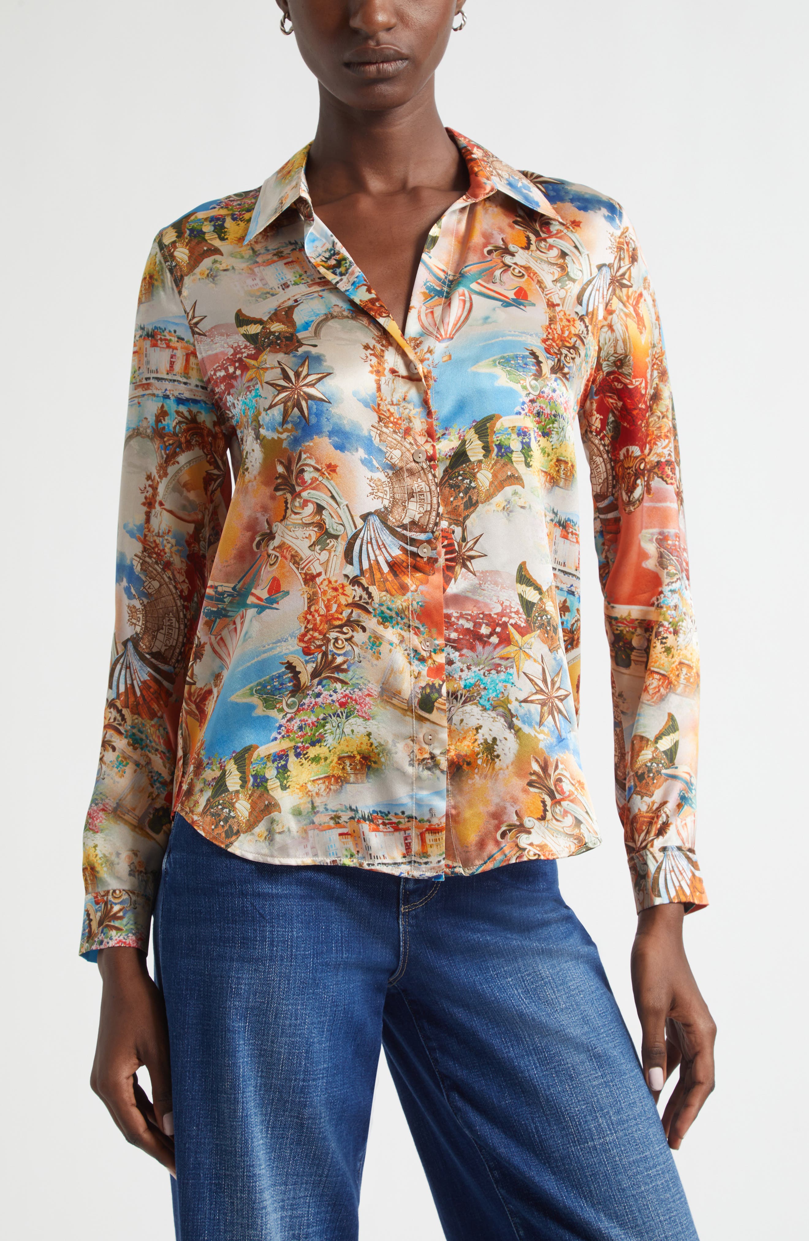 Tyler Collage Print Silk Button-Up Shirt