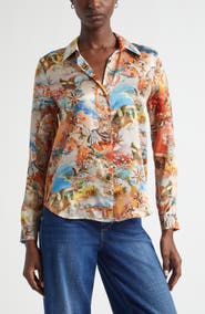 L'AGENCE Tyler Collage Print Silk Button-Up Shirt
