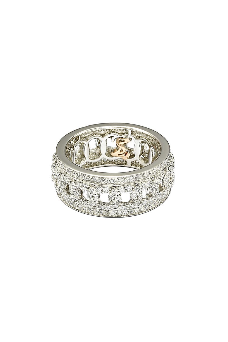 Sterling Silver Cutout CZ Band, Alternate, color, WHITE