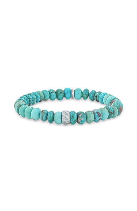 Turquoise 7mm Bead Bracelet with Swiss Blue Topaz Rondelle