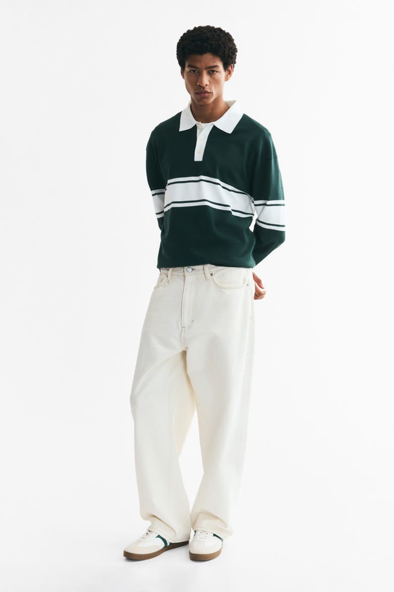 Loose-fit Knit Polo Sweater, Alternate, color, Dark green/color block