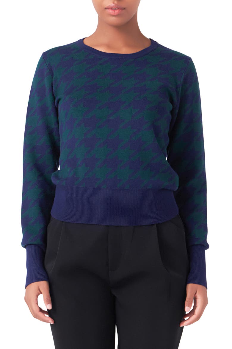 Houndstooth Sweater, Main, color, GREEN/NAVY