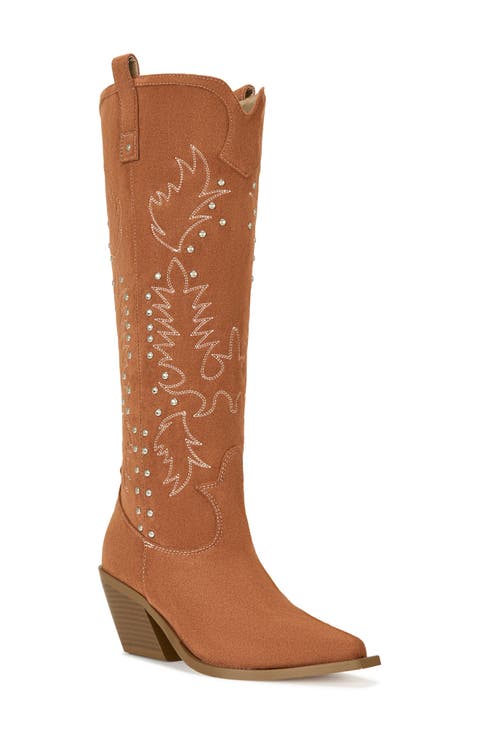 Beckett Pointed Toe Knee High Western Boot (Women) (Wide Calf)