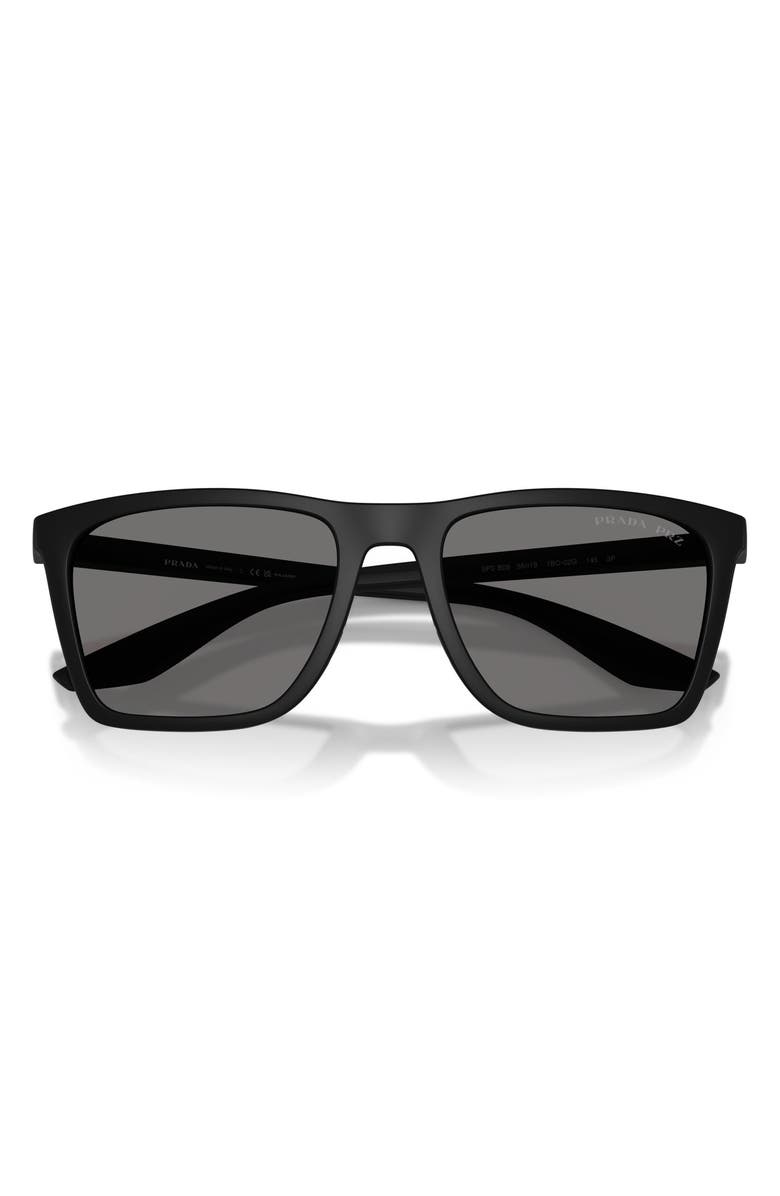 Prada Linea Rossa 56mm Polarized Pillow Sunglasses, Alternate, color, Matte Black / Dark Grey Polar