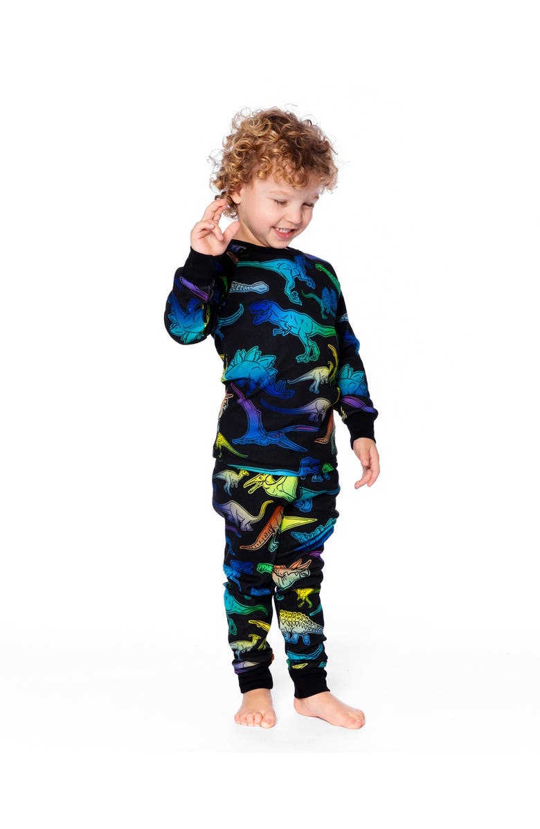 Deux par Deux Two-Piece Organic Cotton Pajama Set Dinosaur, Main, color, Black
