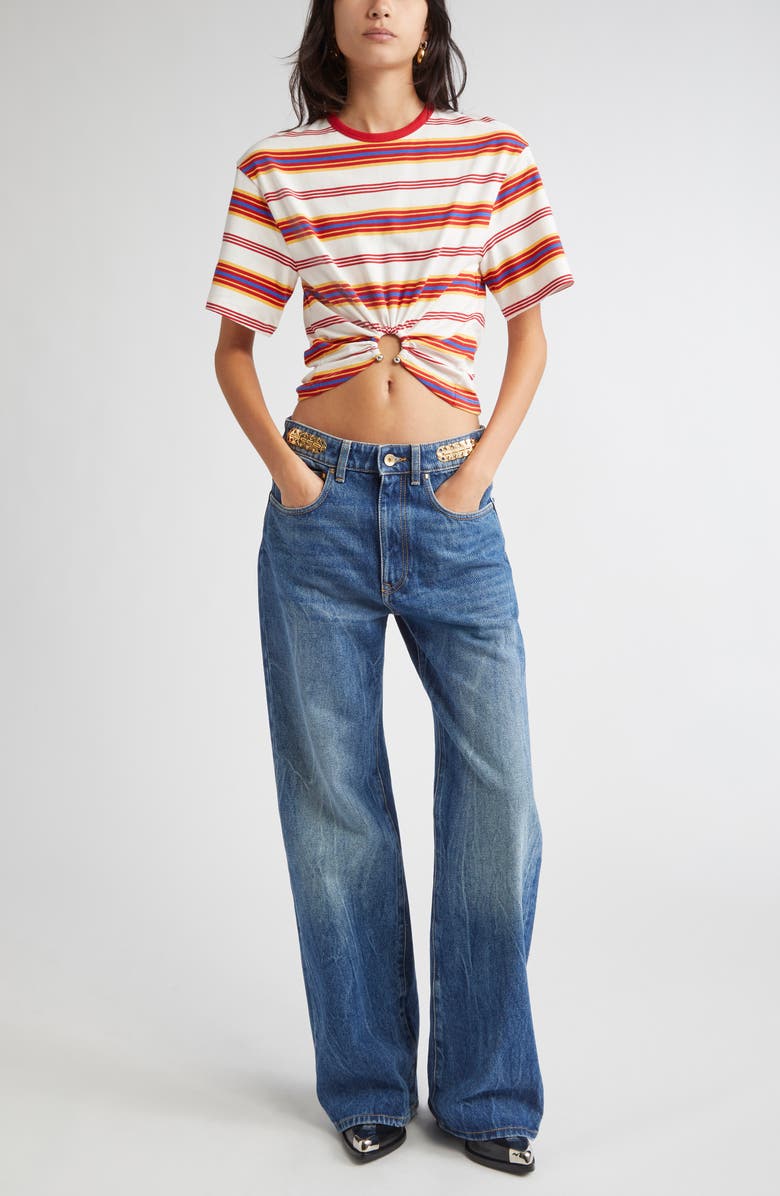 Rabanne Stripe Piercing Ring Crop T-Shirt, Alternate, color, Stripes Cream / Orange /