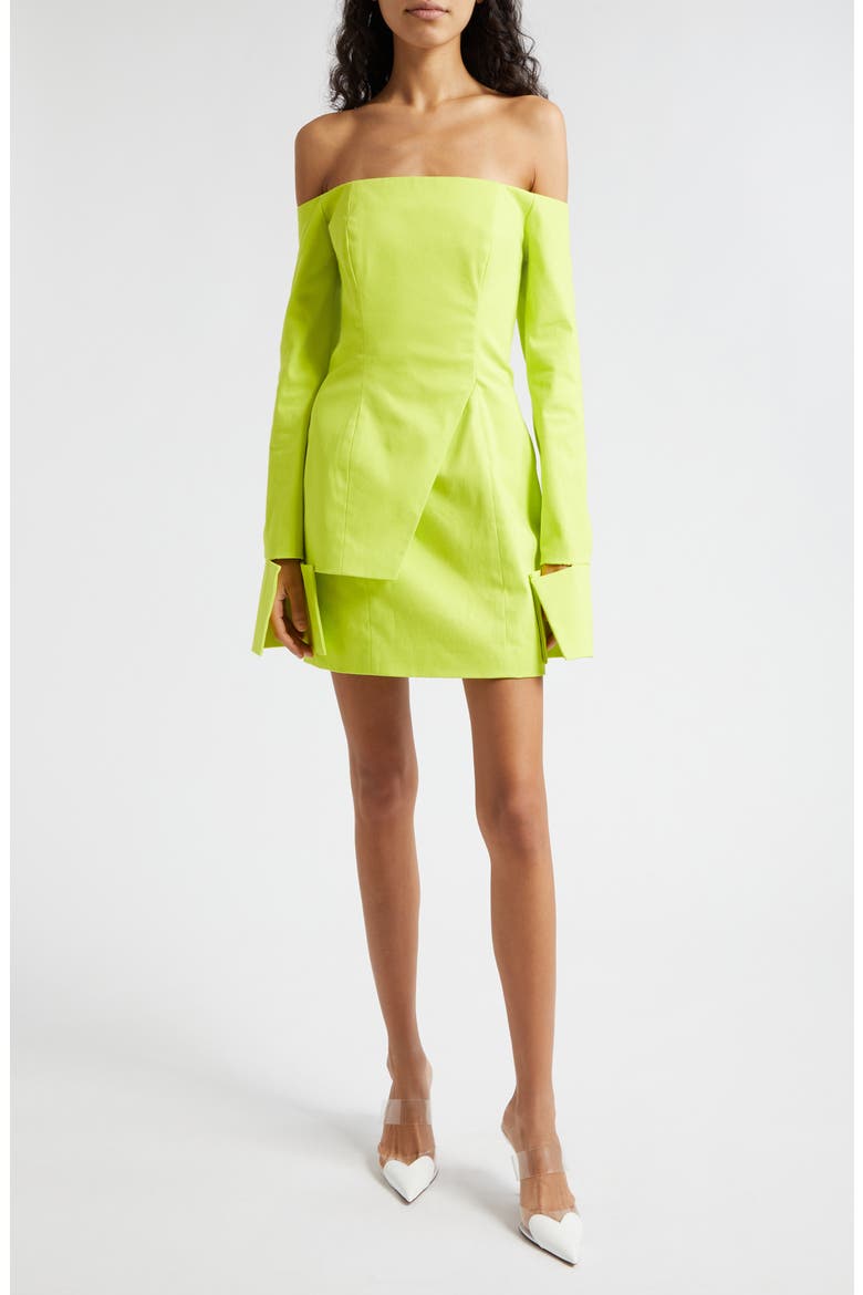 Ovia Long Sleeve Off the Shoulder Minidress, Main, color, CHARTREUSE