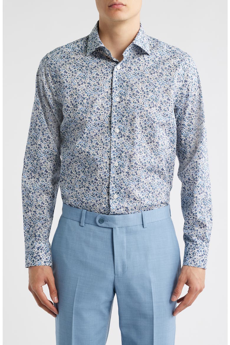 Laurendeau Floral Cotton Button-Up Shirt, Main, color, BLUE