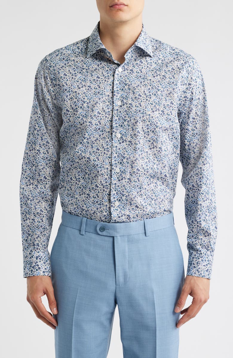 Jack Victor Laurendeau Floral Cotton Button-Up Shirt, Main, color, Blue