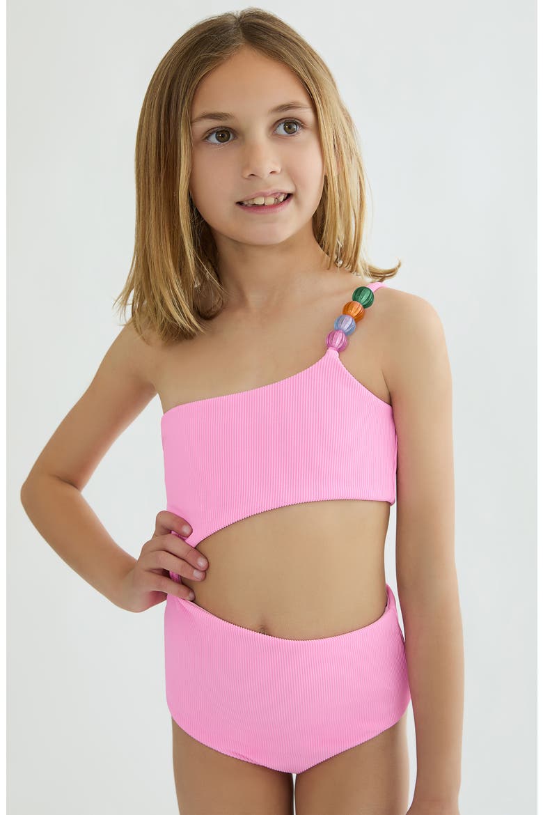 Kids' Little Brynn One-Shoulder One-Piece Swimsuit, Alternate, color, PEAK PINK