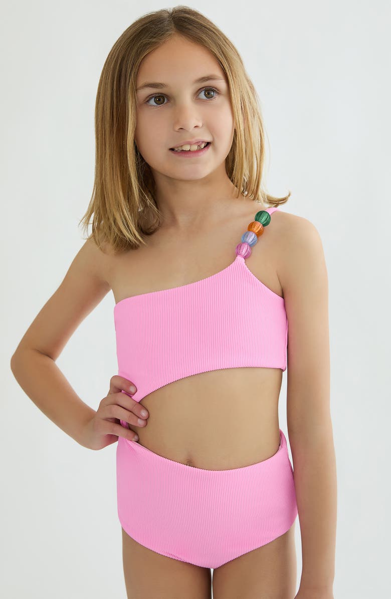 Beach Riot Kids' Little Brynn One-Shoulder One-Piece Swimsuit, Alternate, color, Peak Pink