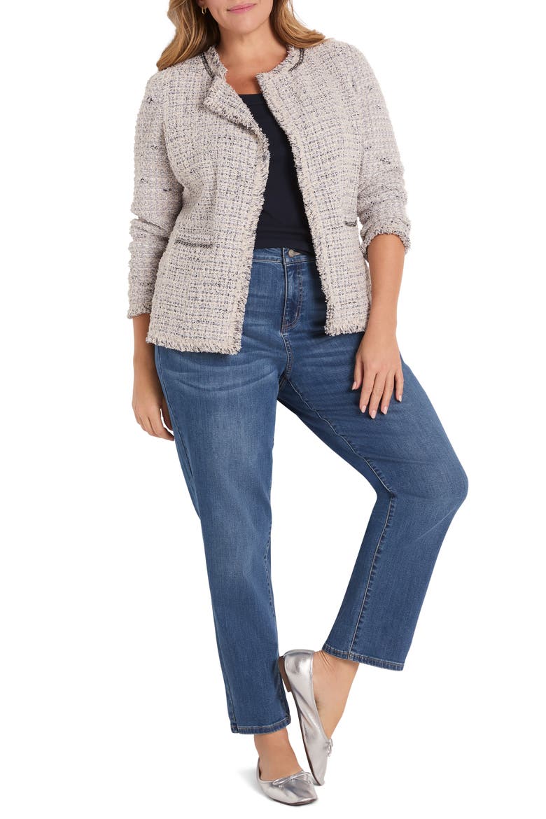 Chain Trim Fringe Mix Knit Jacket, Alternate, color, GREY MULTI