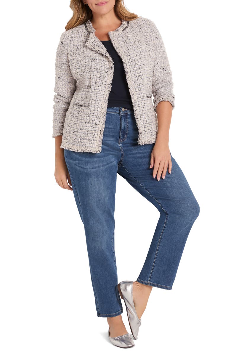 NIC+ZOE Chain Trim Fringe Mix Knit Jacket, Alternate, color, Grey Multi