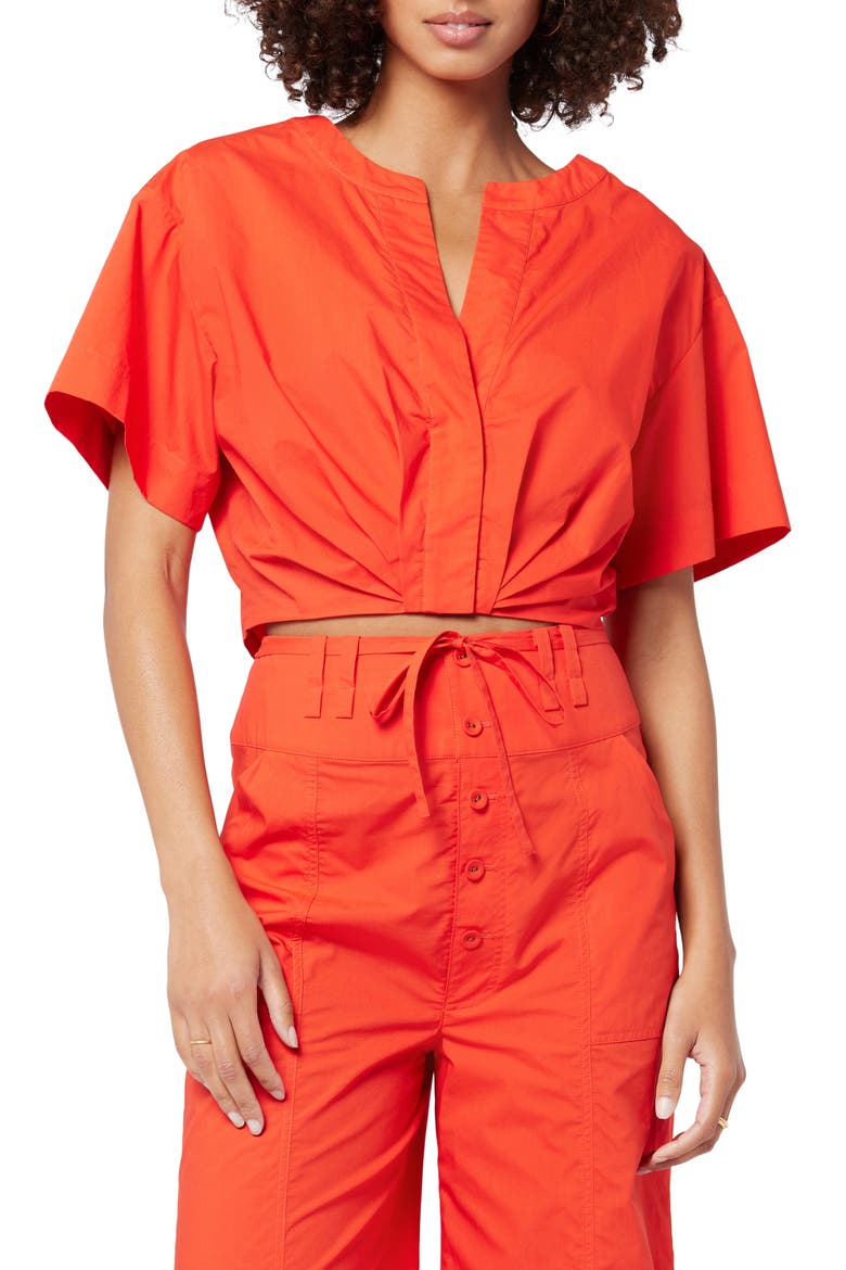 Iris Crop Poplin Shirt, Main, color, VIBRANT RED