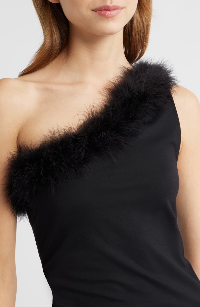 MANGO Xplumi Feather Trim One-Shoulder Top, Alternate, color, Black