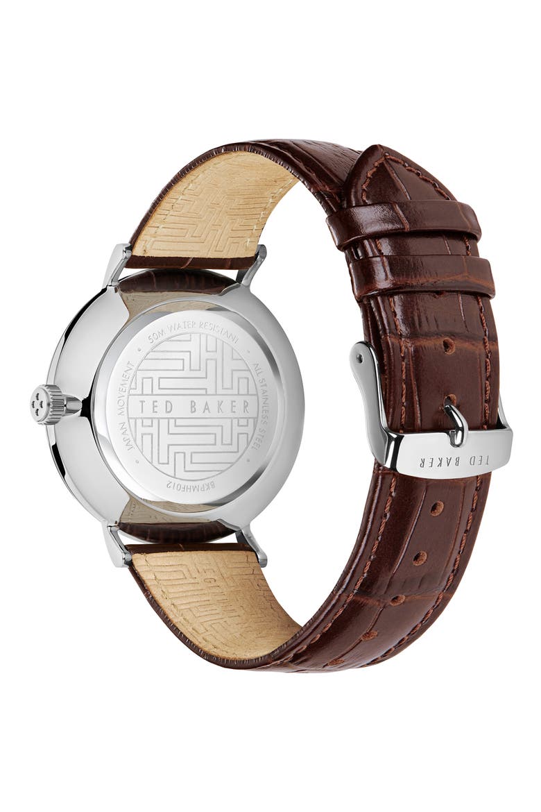 Mimosaa Leather Strap Watch, 41mm, Alternate, color, SILVER-TONE