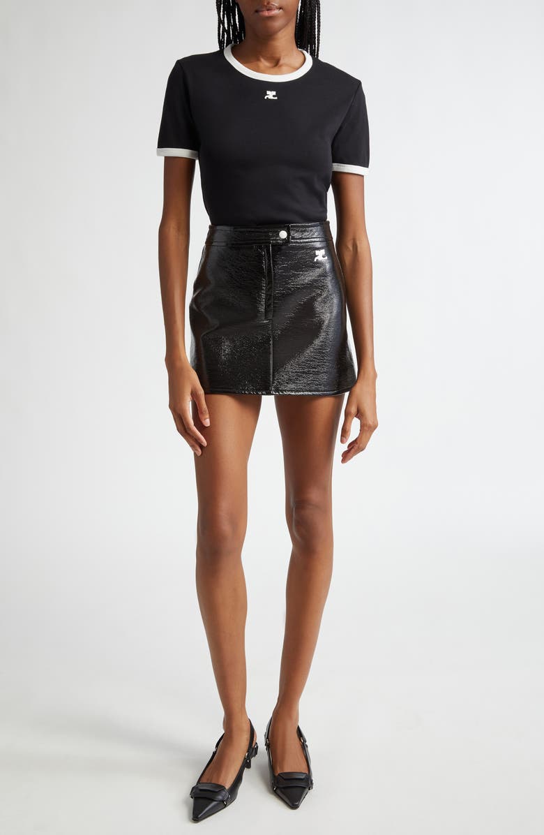 Courrèges Contrast Trim Logo T-Shirt, Alternate, color, Black/Heritage White