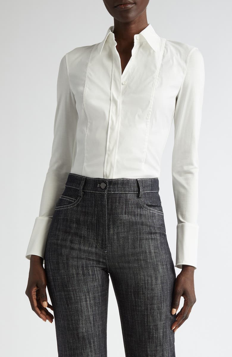 Akris punto Mixed Media Button-Up Shirt, Main, color, 