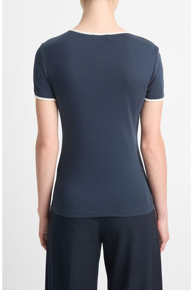 Tipped Pima Cotton Crewneck T-Shirt, Alternate, color, DEEP LAKE/ FLAXEN