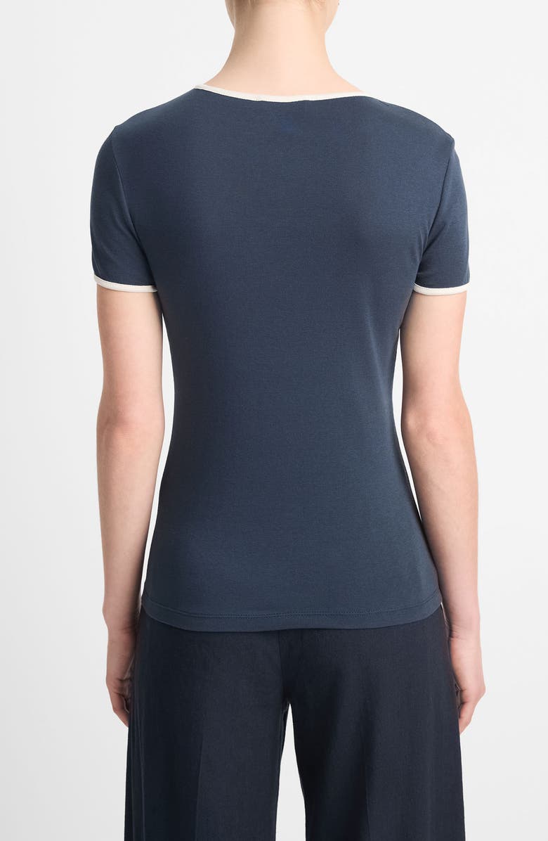 Vince Tipped Pima Cotton Crewneck T-Shirt, Alternate, color, Deep Lake/ Flaxen