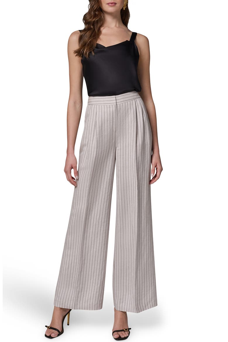 Mid Rise Wide Leg Pinstripe Pants, Alternate, color, FLAX/ BLACK