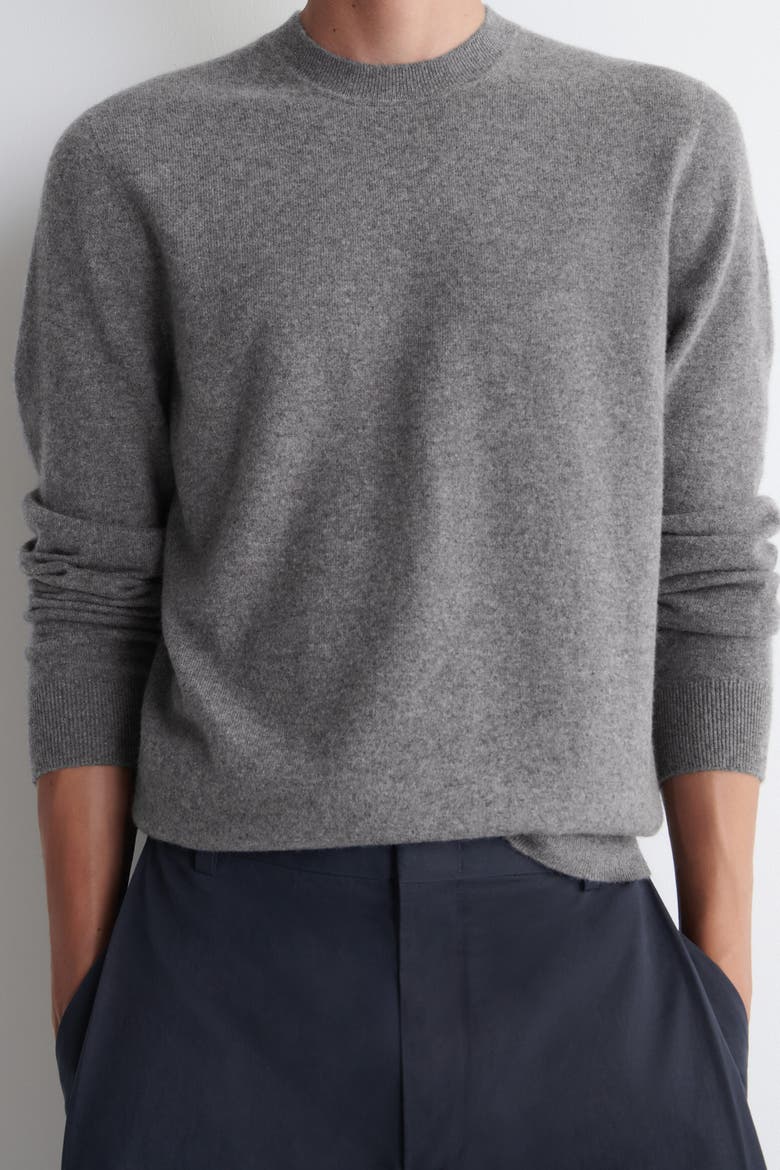 Pure Cashmere Crew-neck Sweater, Alternate, color, GRAY MÉLANGE