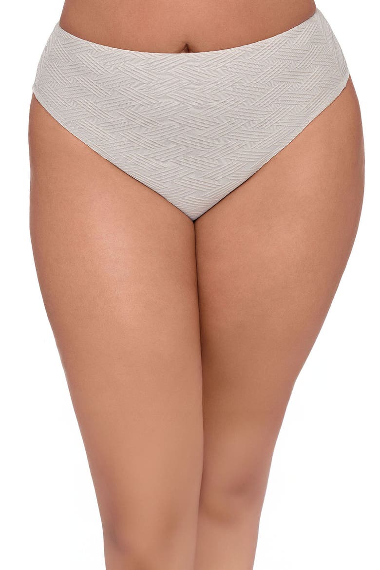 Smoothing and Sculpting Basket Weave High Leg High Rise Bikini Swimsuit Bottoms, Main, color, Bone Basket Weave