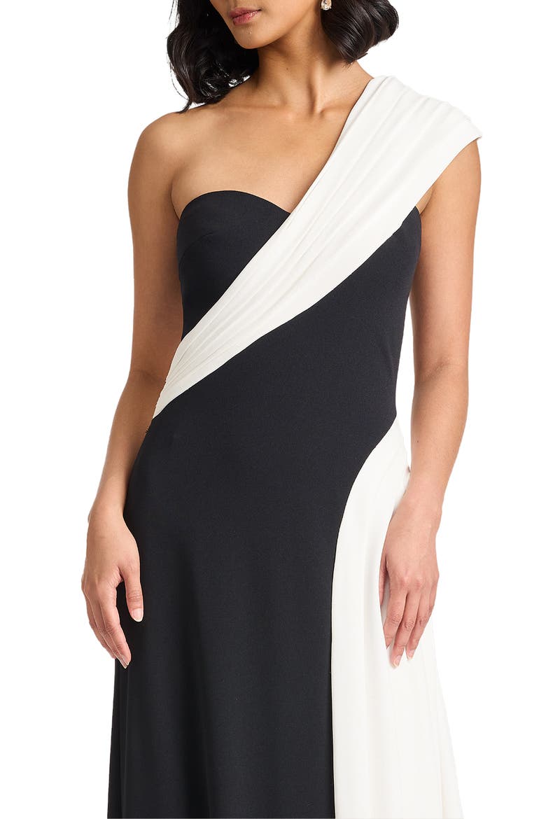 One-Shoulder Colorblock Gown, Alternate, color, BLACK/ IVORY