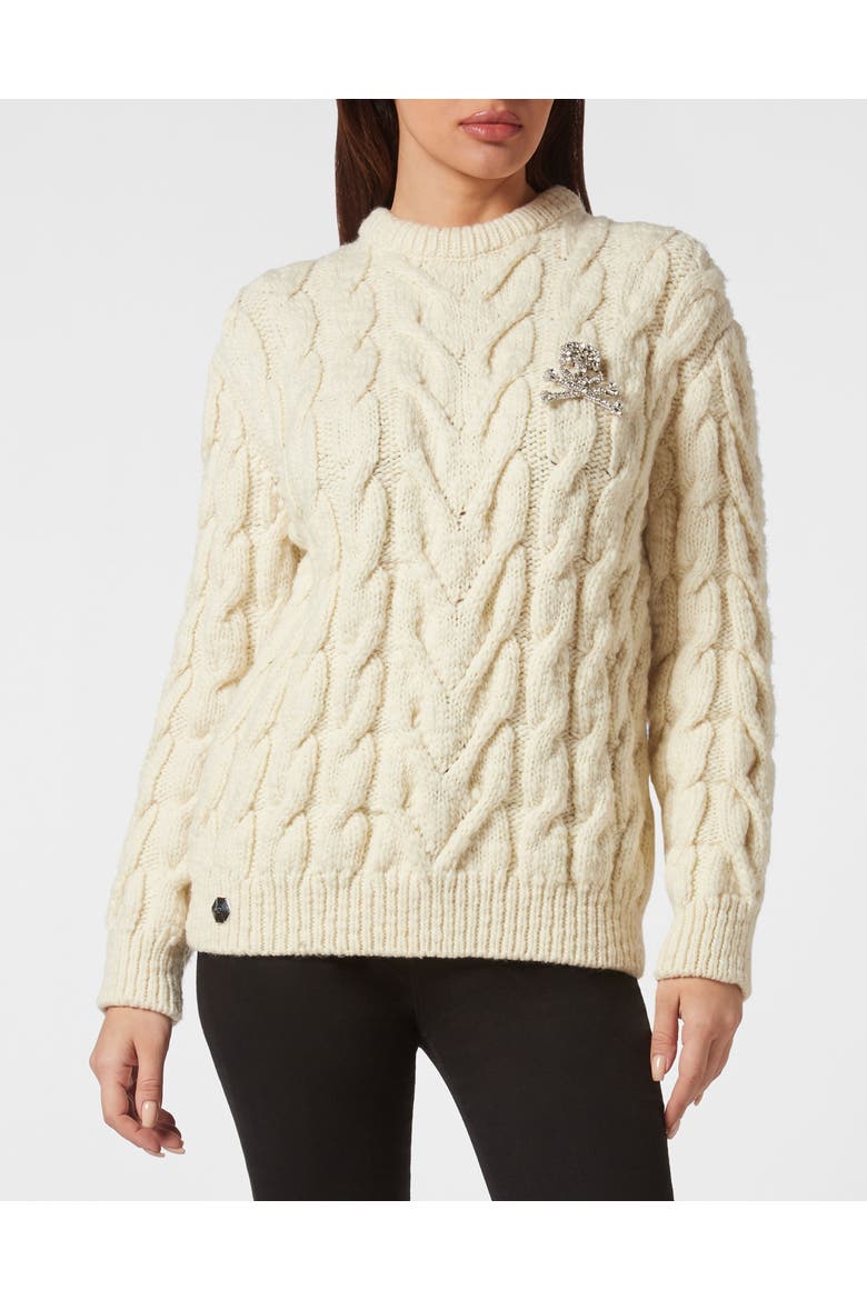 Pullover Round Neck Women, Main, color, white