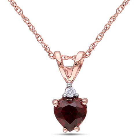 Gemstone & Diamond Solitaire Heart Necklace 10K