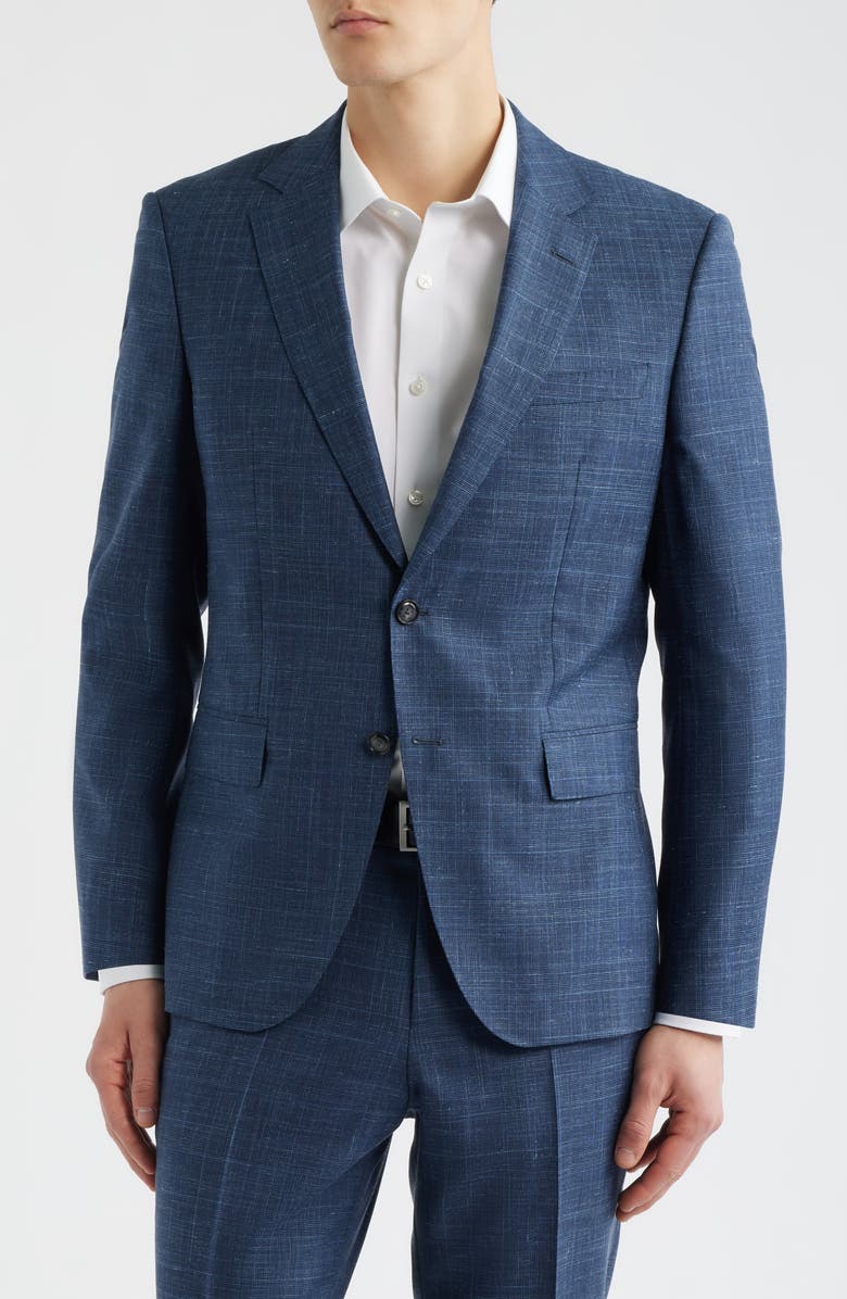 BOSS Huge Slim Fit Blue Slub Mélange Wool Blend Suit, Alternate, color, Open Blue