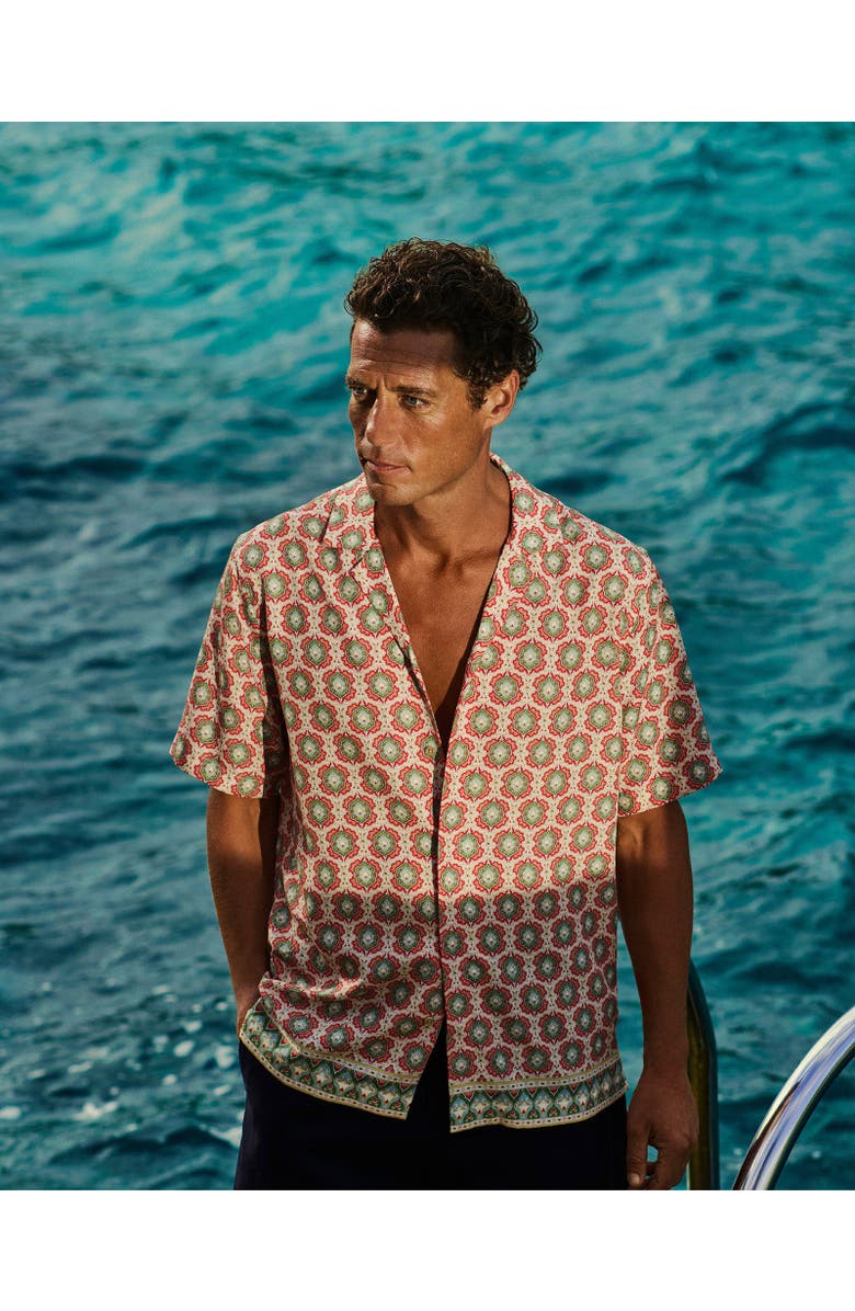 Orlebar Brown Maitan Relaxed Fit Passetto Print Shirt, Alternate, color, Vermillion