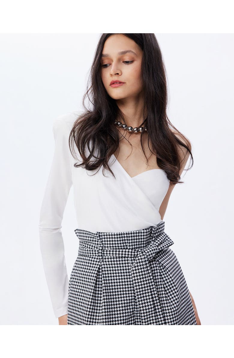 THEO The Label Erato Paper Bag Houndstooth Short, Alternate, color, Black/White