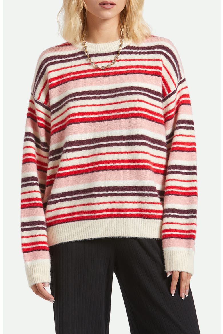Cozy Stripe Crewneck Sweater, Main, color, PINK/ RED MULTI STRIPE