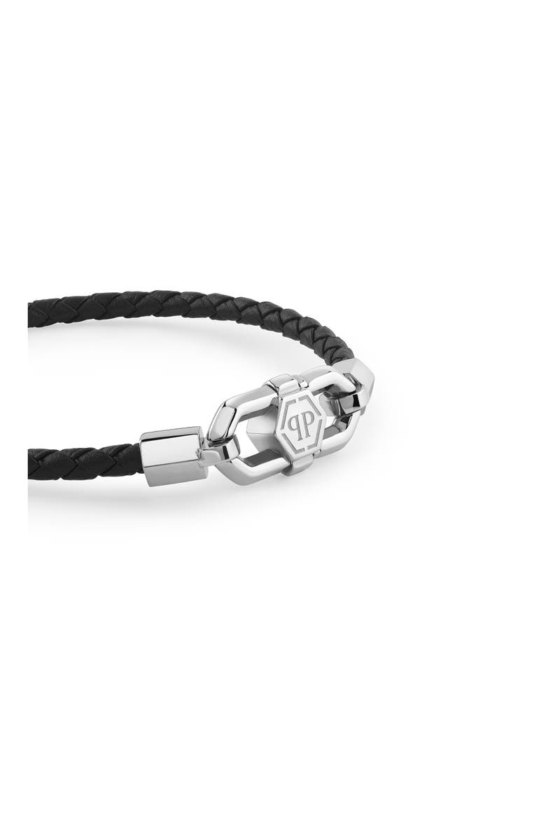 Leather Stainless Steel Bracelet Plein Edge Men, Alternate, color, black/stainlesssteel