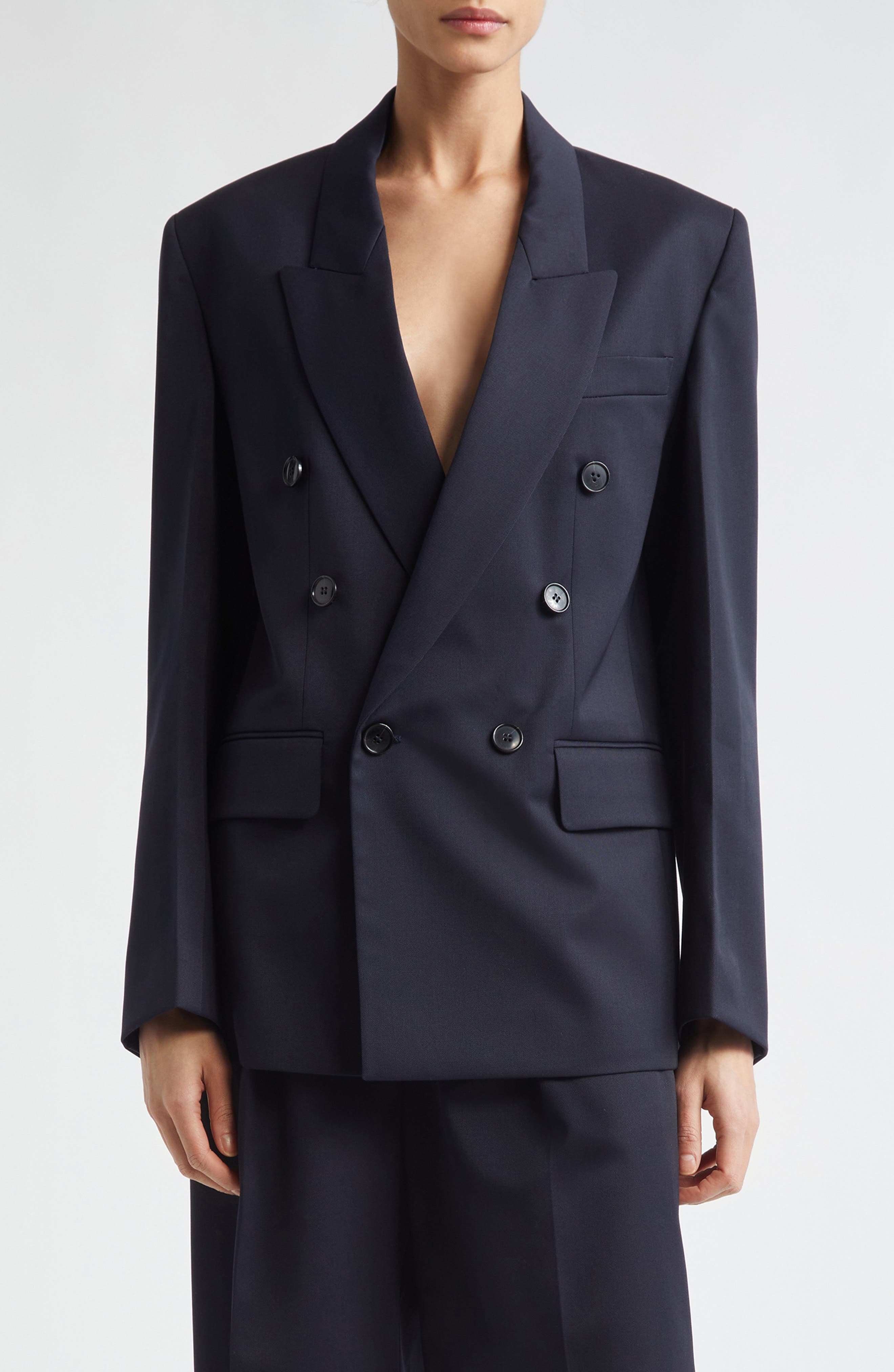 Tailored Double Breasted Check Wool Blend Jacket