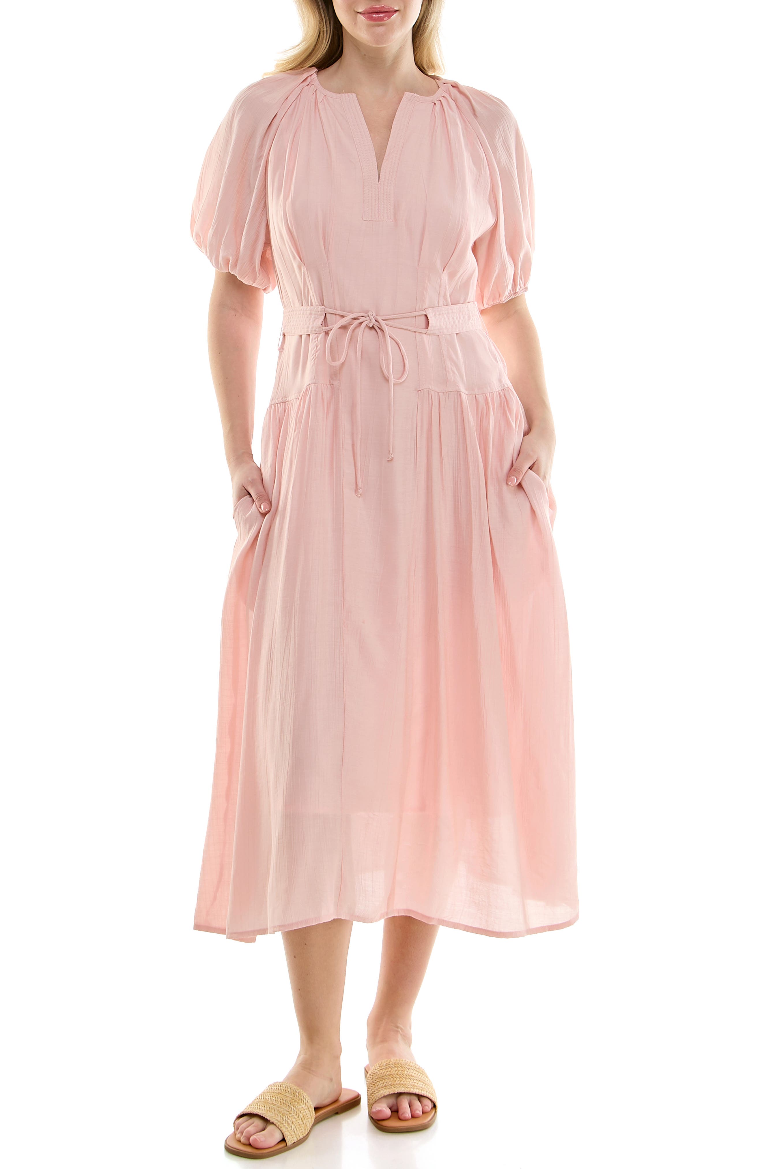 Nicole Miller Crinkle Puff Sleeve Mid Dress