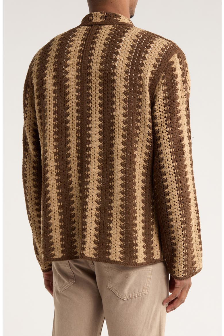 Crochet Long Sleeve Button-Up Sweater, Alternate, color, CHOCOLATE COMBO