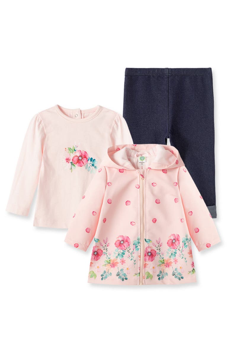 Little Me Floral Jacket, T-Shirt & Jeggings Set, Main, color, 