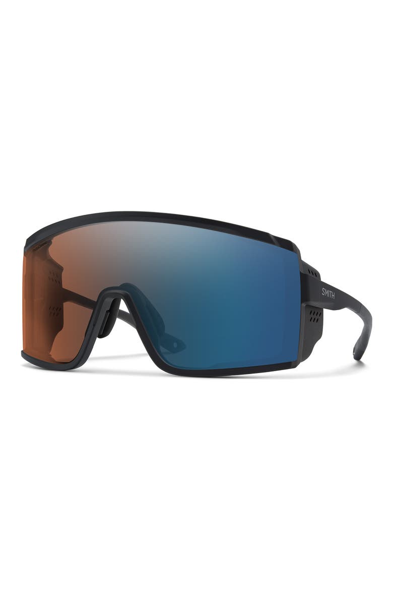 Pursuit 148mm ChromaPop™ Glacier Photochromic Polarized Shield Sunglasses, Alternate, color, MATTE BLACK / GLACIER