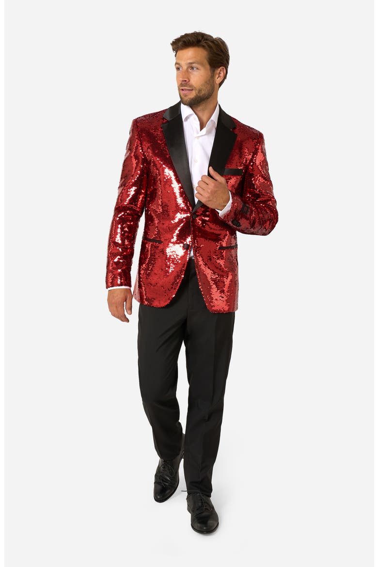 Radiant Red Sequin Embellished Dinner Jacket, Alternate, color, RED