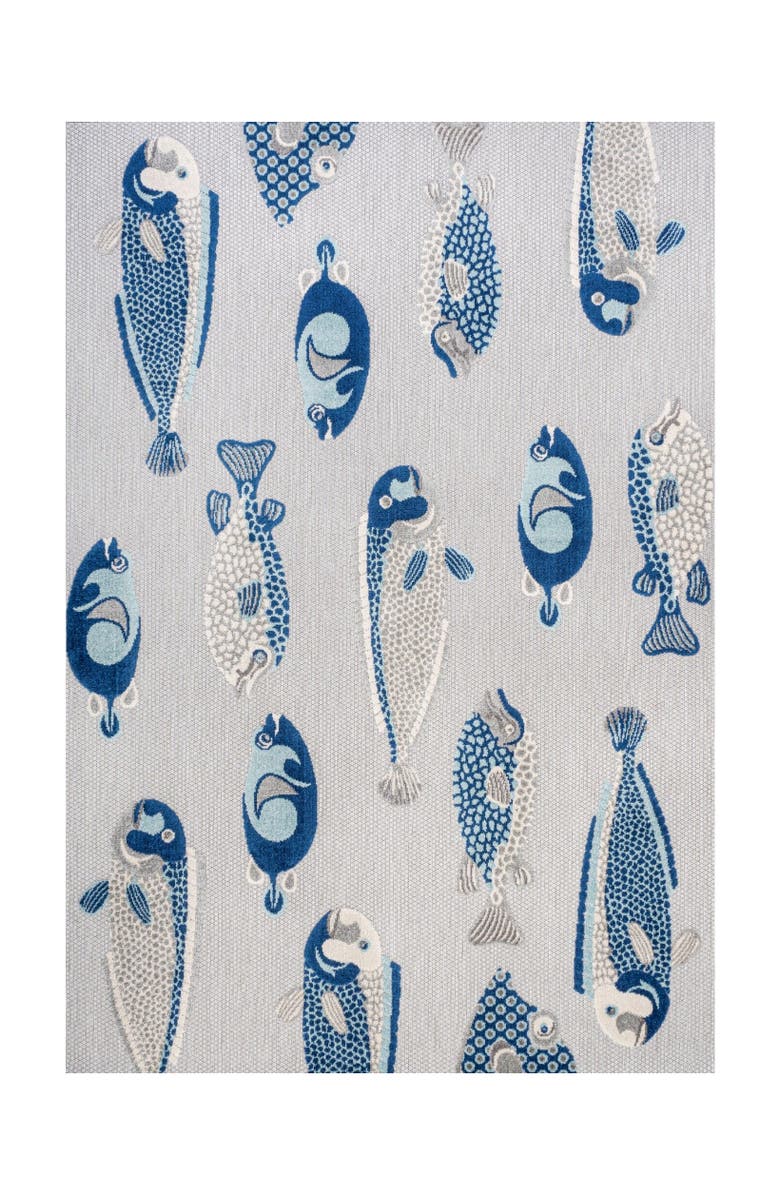 JONATHAN Y Algarve Modern Fish High-Low Indoor/Outdoor Area Rug, Main, color, Gray/Navy