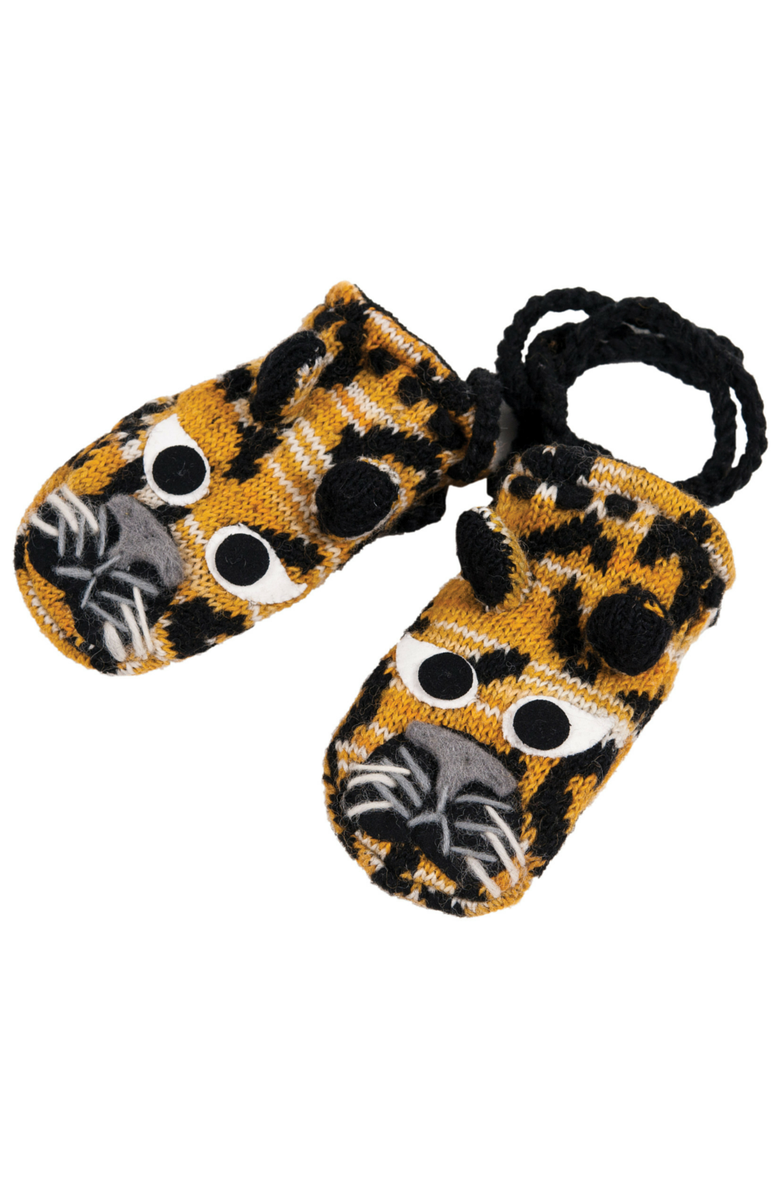 Nirvanna Designs Leopard Mittens, Main, color, Brown