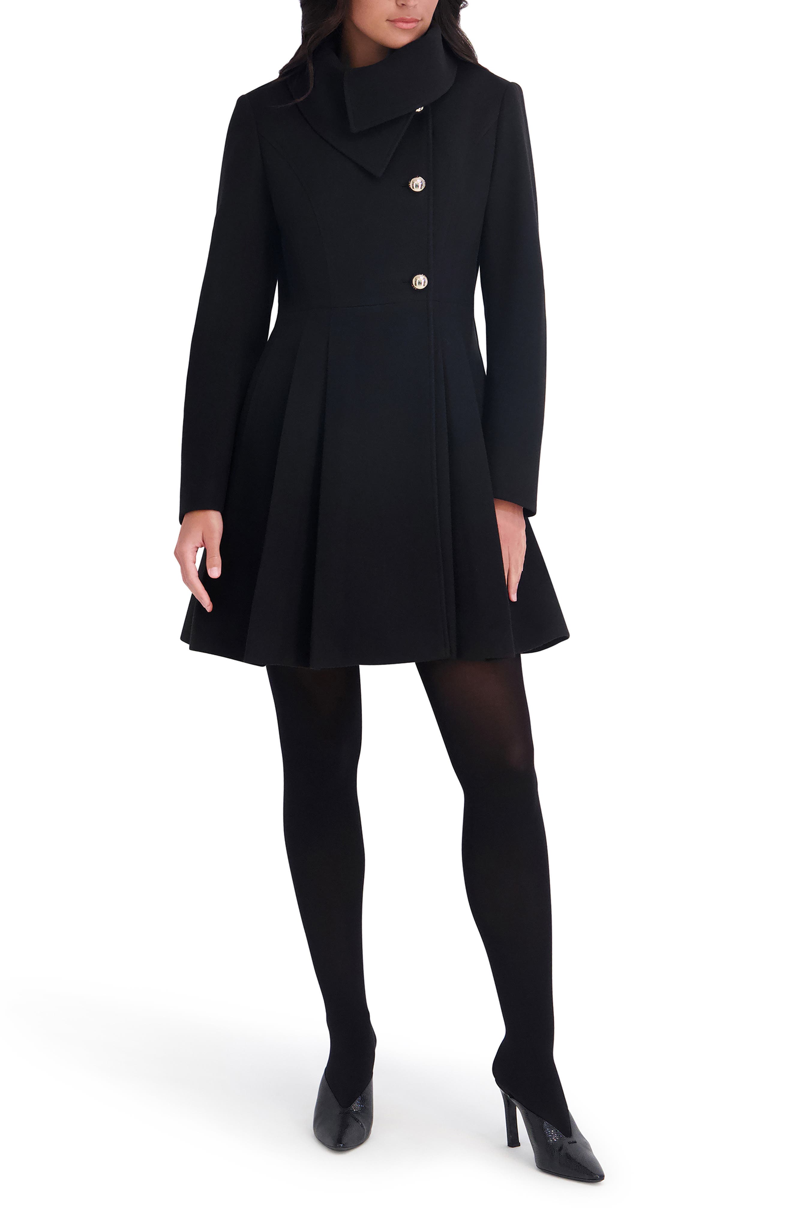 Asymmetric Button-Front Pleated Coat