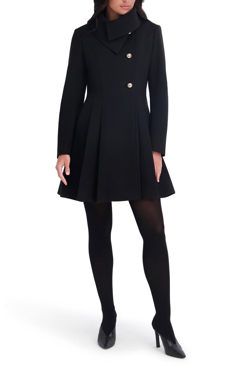 Asymmetric Button-Front Pleated Coat, Main, color, BLACK